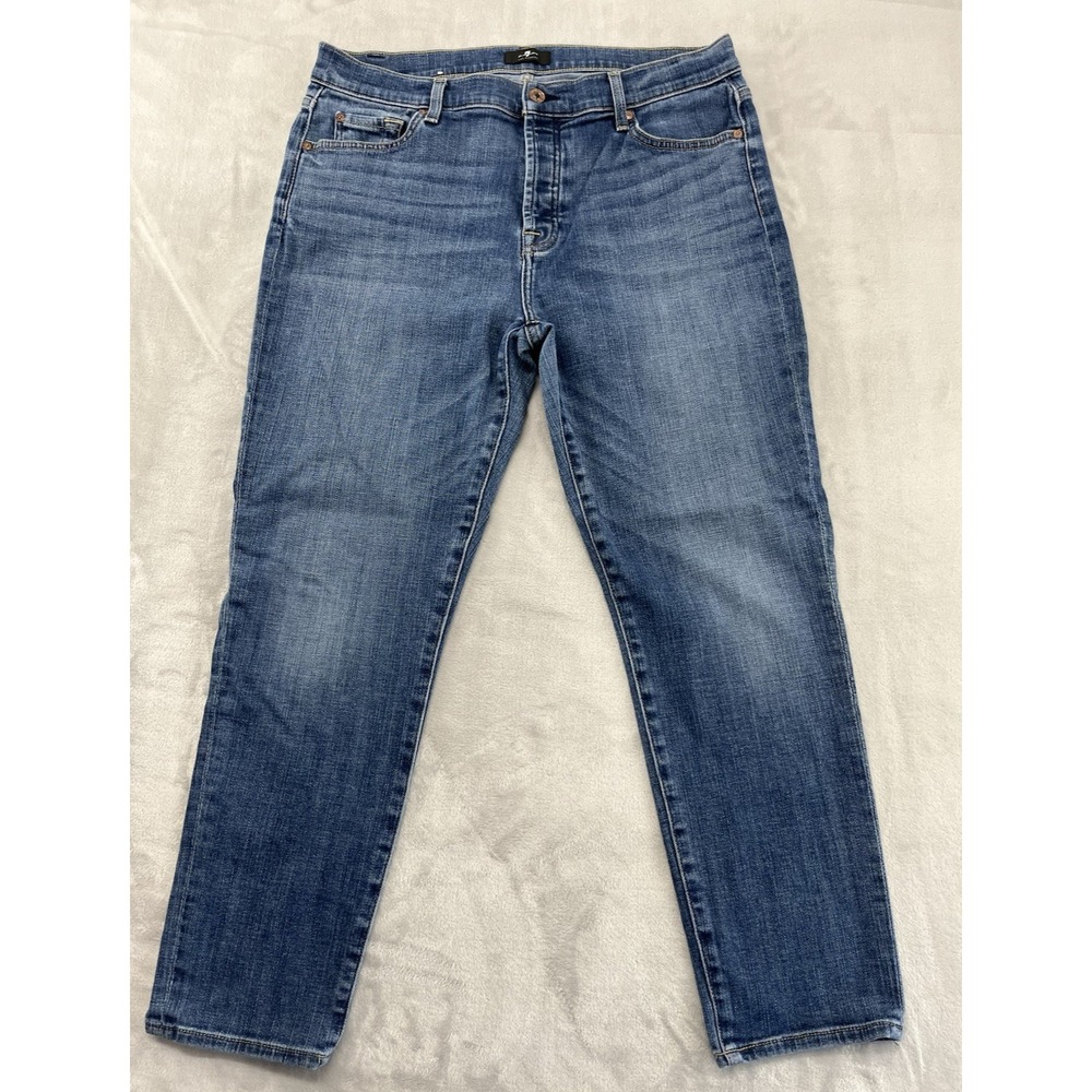 7 For All Mankind Jean Women 31 Blue Wash Broken Twill Josefina Stretch Whisker